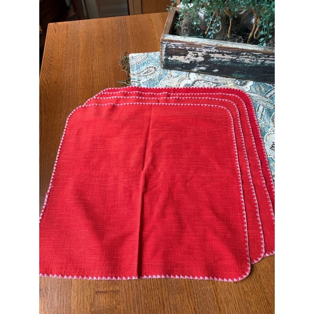 Cloth Dinner Napkins Linen Set Of 4 Handmade Red 16x16 Rustic Farmhouse Vintage